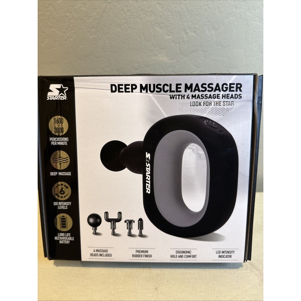 Starter Deep Muscle Massager 6 Intensity Speeds 4 Heads Cordless Massage Gun NEW